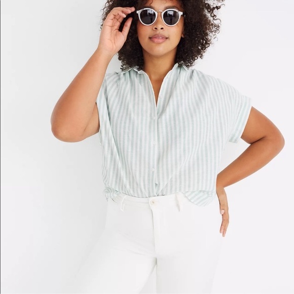 Madewell Tops - Madewell Central Shirt in Mint Stripe Size L/XL